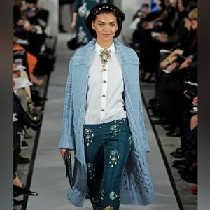 ❤️BUY2️⃣GET1️⃣🩷FREE $6,400 N OSCAR DE LA RENTA SILK WOOL HANDKNIT RUNW COAT OS